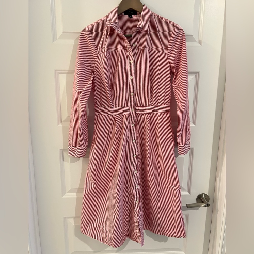 J Crew Long Sleeve Striped Shirt Dress Red White Size 8